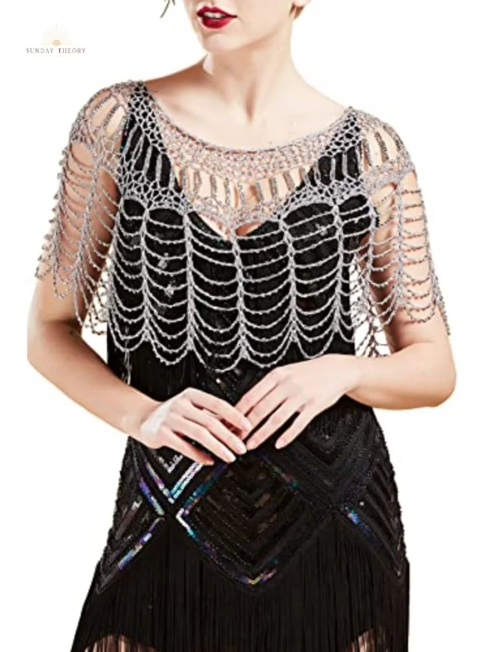 1920s Beaded Shawl Wrap Evening Cape Flapper Cover Up Vintage Style One Size